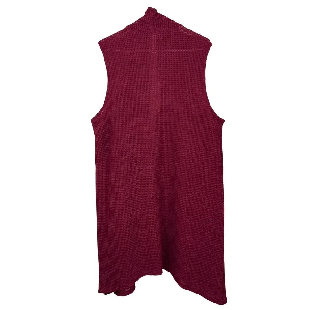 Burgundy‎ Waffle Knit Vest Casual Chic Office Elevated Basics Layering
